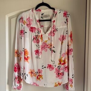LOFT Floral Blouse - White and Pink